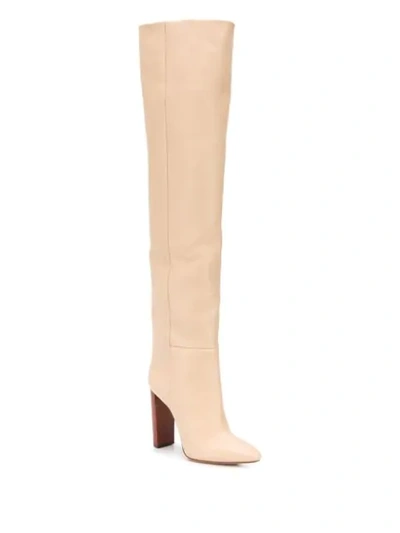 Shop Saint Laurent Thigh-high Pointed Toe Boots In Neutrals