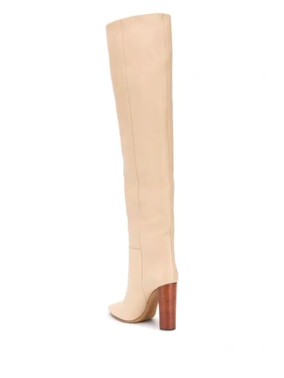 Shop Saint Laurent Thigh-high Pointed Toe Boots In Neutrals