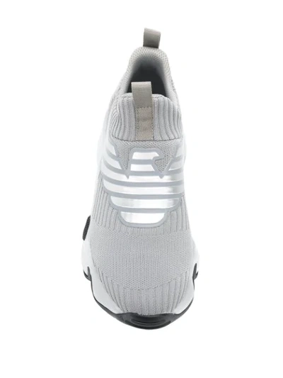 Shop Emporio Armani Logo Knit Sock Sneakers In Grey