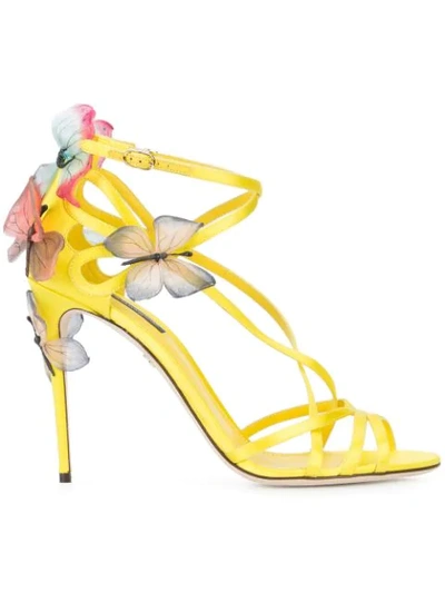 Shop Dolce & Gabbana Keira Sandals With Butterfly Appliqués In Yellow