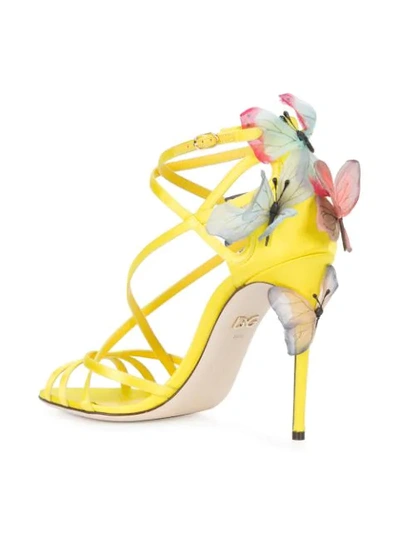 Shop Dolce & Gabbana Keira Sandals With Butterfly Appliqués In Yellow