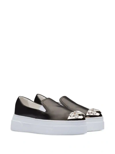 Miu Miu Crystal Cap Toe Platform Slip-on Sneaker In Black