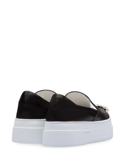 Miu Miu Crystal Cap Toe Platform Slip-on Sneaker In Black