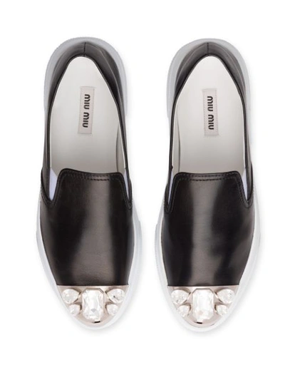 Miu Miu Crystal Cap Toe Platform Slip-on Sneaker In Black