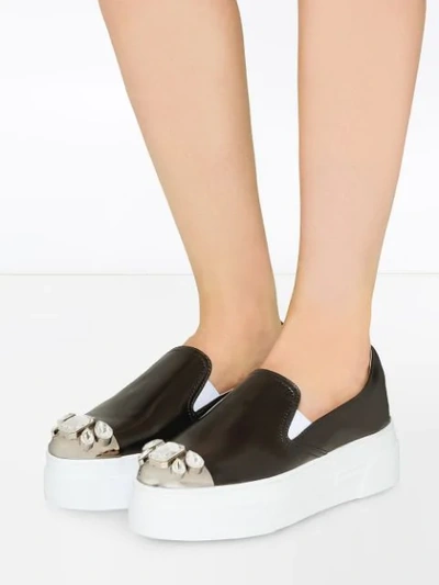 Miu Miu Crystal Cap Toe Platform Slip-on Sneaker In Black