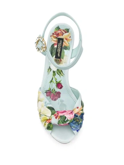 Shop Dolce & Gabbana Floral-print Wedge Sandals In Blue