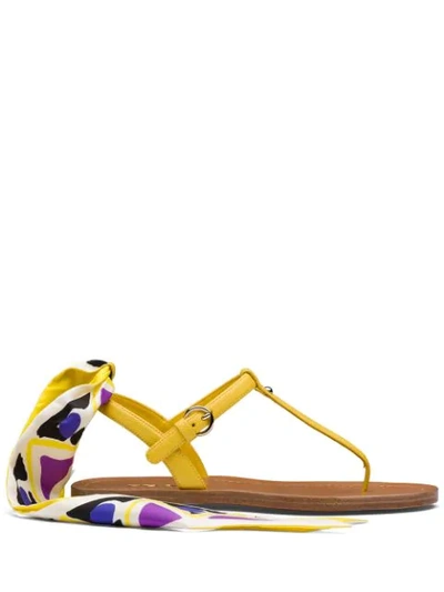 Shop Prada Scarf Tie Sandals In Yellow