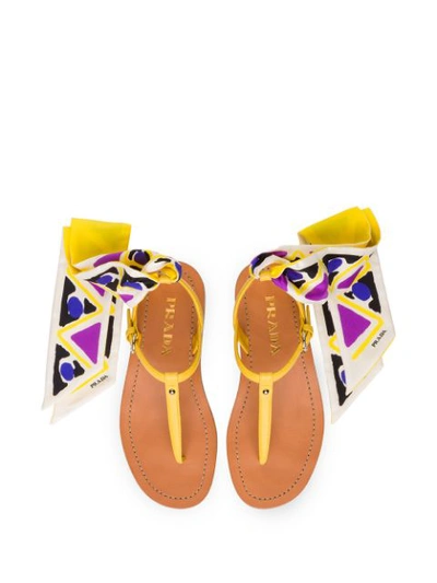 Shop Prada Scarf Tie Sandals In Yellow