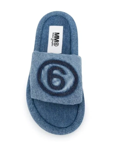 Shop Mm6 Maison Margiela Logo Print Slippers In Blue