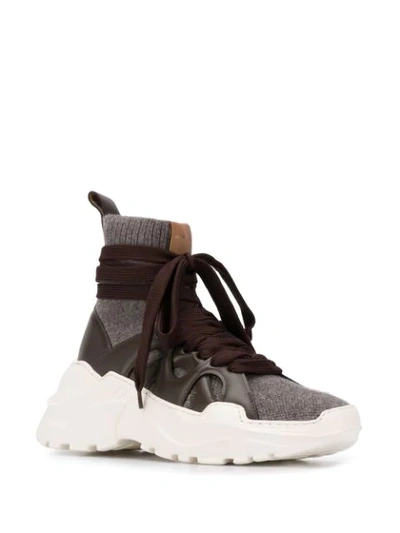 Shop Agnona High-top Wraparound Sneakers In Brown