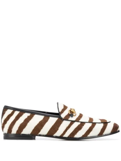 Shop Gucci Jordaan Zebra-stripe Loafers In Brown