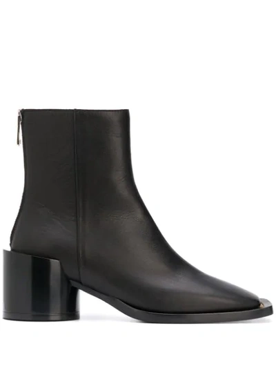 Shop Mm6 Maison Margiela Square-toe Leather Ankle Boots In Black