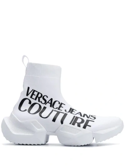 Versace Jeans Couture Knitted Trainers With Logo In White | ModeSens