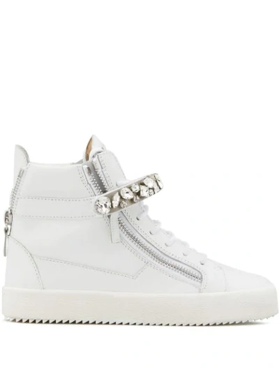 Shop Giuseppe Zanotti Denny Crystal-embellished Sneakers In White