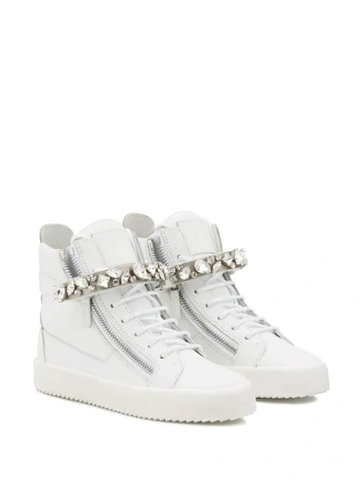 Shop Giuseppe Zanotti Denny Crystal-embellished Sneakers In White