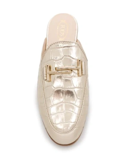 Shop Tod's Leather Mules In Gold