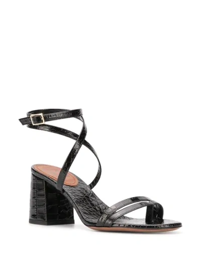 Shop L'autre Chose Croc-effect Wrap Ankle 70mm Sandals In Black