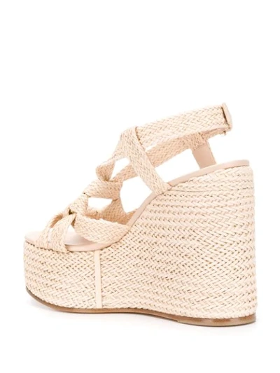 Shop Casadei Woven Ring Wedge Sandals In Neutrals