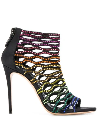 Shop Casadei Crystal Embellished Laser-cut Sandals In Black