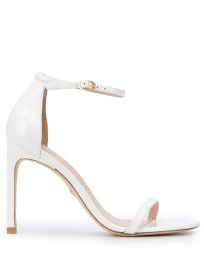 Shop Stuart Weitzman Nudistsong 100mm High Heel Sandals In White