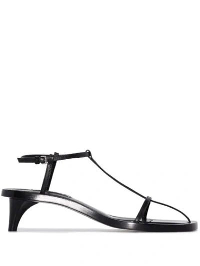 BLACK 45 LEATHER T-BAR STRAPPY SANDALS