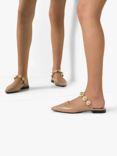 Shop Fabrizio Viti Bea Floral-appliquéd Leather Mules In Neutrals