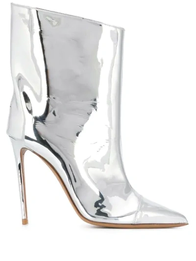 Shop Alexandre Vauthier Alex Low Metallic-print Boots In Silver