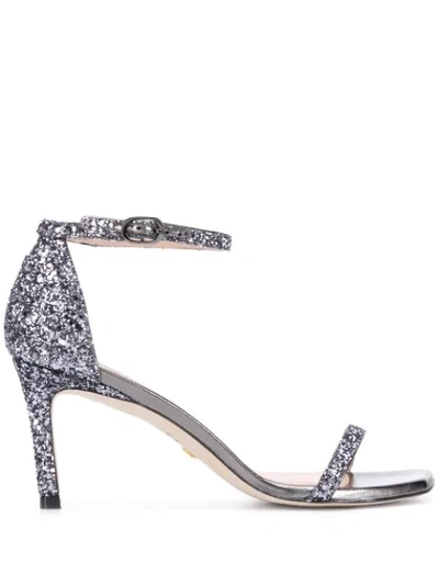 Shop Stuart Weitzman Amelina 95mm Leather Sandals In Silver