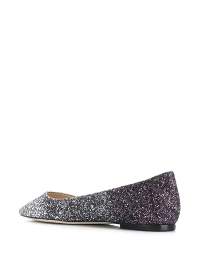 Shop Jimmy Choo Romy Glitter-embellished Ballerina Shoes In Silver