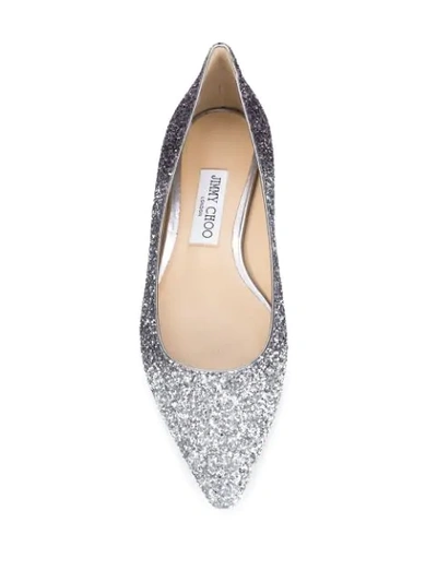 Shop Jimmy Choo Romy Glitter-embellished Ballerina Shoes In Silver