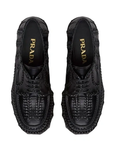 Shop Prada Brushed Leather Laced Shoes In Black