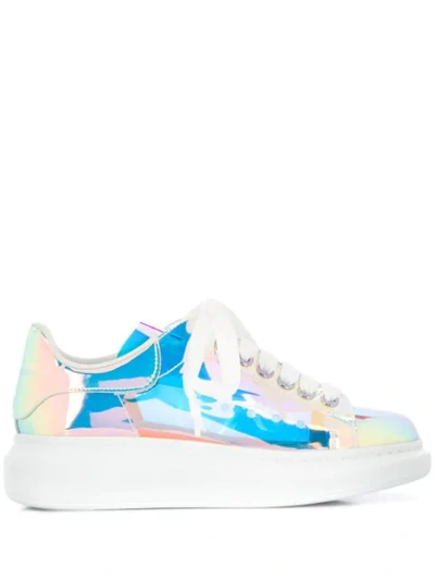 Shop Alexander Mcqueen Oversized Holographic-effect Sneakers In Blue