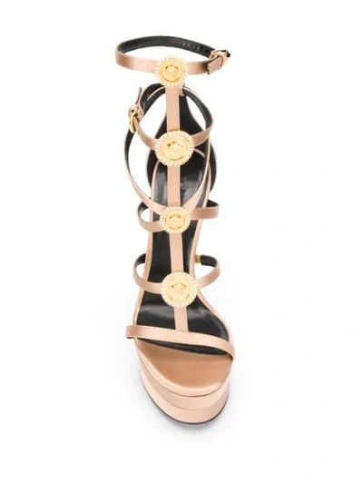 Shop Versace Medusa Studded Strappy Sandals In Neutrals