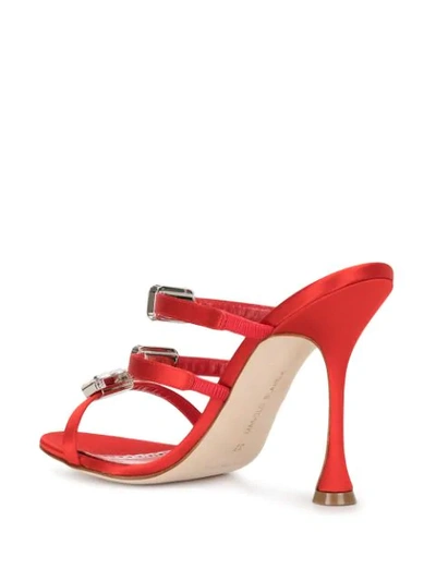 Shop Manolo Blahnik Nudosa Satin Crystal Detail Mules In Red