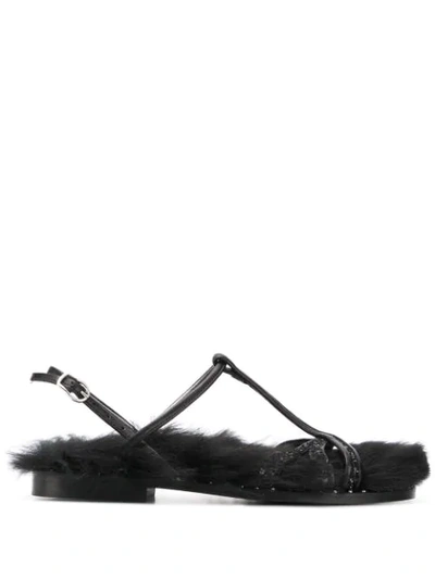 Shop Dorothee Schumacher Glamorous Glitter Shearling Sandals In Black
