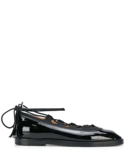 Shop Thom Browne Ghillie Patent Leather Ballerina Shoes In Black