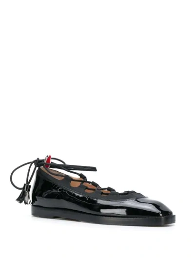 Shop Thom Browne Ghillie Patent Leather Ballerina Shoes In Black