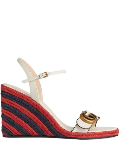 Shop Gucci Espadrille Wedge Sandals In White