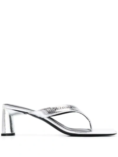 Shop Balenciaga Double-square 60mm Open-back Sandals In Silver