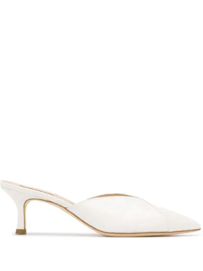 Shop Polly Plume Embossed Pointed Toe Pumps In White