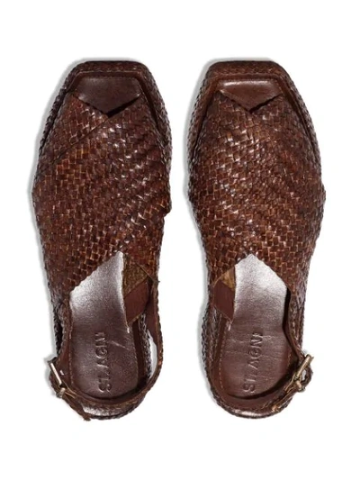 Shop St Agni Woven Leather Flat Sandals In Brown