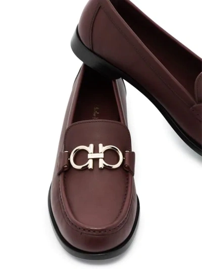 Shop Ferragamo Gancini Leather Loafers In Purple