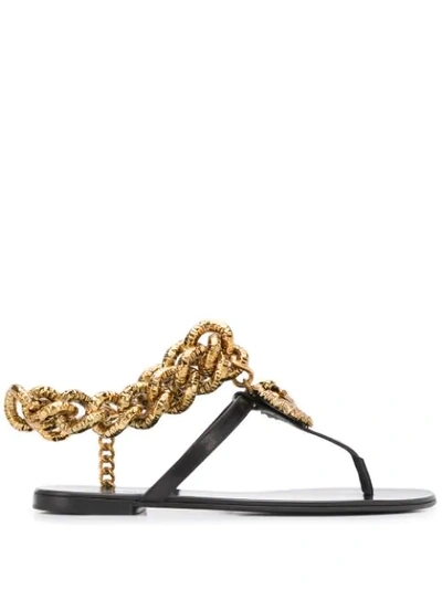 Shop Dolce & Gabbana Chain Detail T-bar Flat Sandals In Black