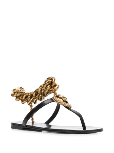 Shop Dolce & Gabbana Chain Detail T-bar Flat Sandals In Black