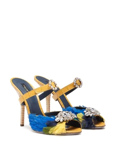 Shop Dolce & Gabbana Feather-embellished Mules In Blue