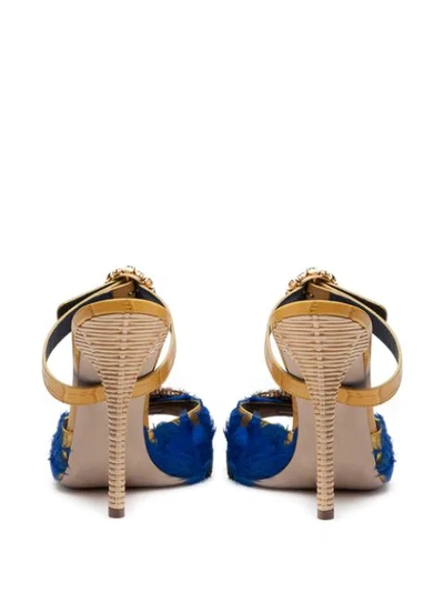 Shop Dolce & Gabbana Feather-embellished Mules In Blue