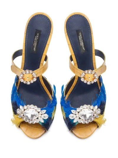Shop Dolce & Gabbana Feather-embellished Mules In Blue