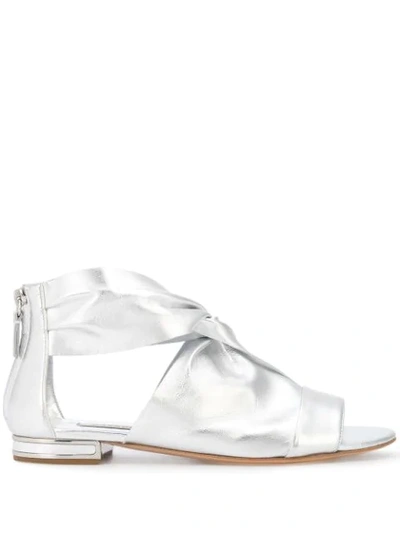 Shop Casadei Knot Detail Sandals In Silver