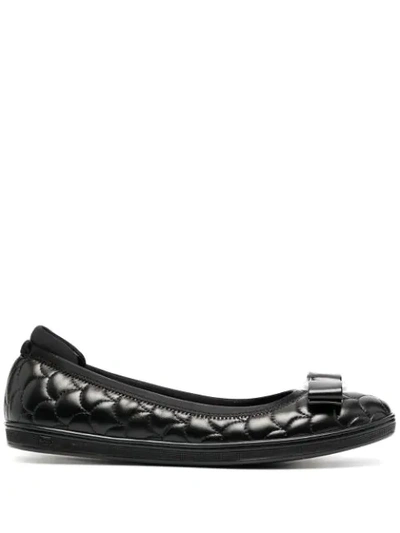 FERRAGAMO Varina bow-embellished quilted smooth and patent-leather ballet  flats