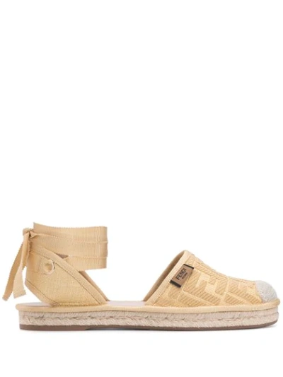 Shop Fendi Roma Raffia Espadrilles In Neutrals